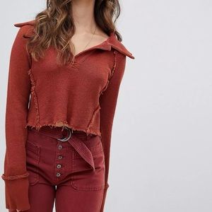 Free People Darcy cropped‎ long sleeve top in Cedar Size Medium